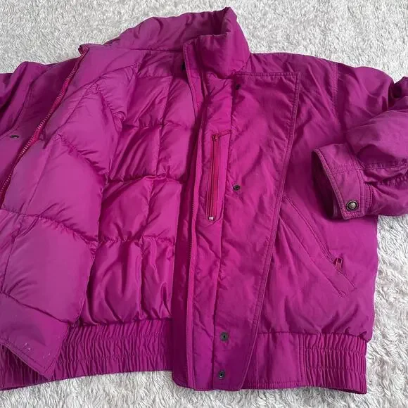 Vintage 90s Eddie Bauer Goose Down Ski Puffer Winter Parka Jacket Retro Pink - Picture 4 of 14